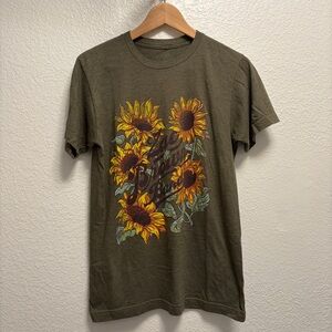 Zac Brown Band Sunflower Tee Women’s Small Olive Green Concert short sleeve Tee